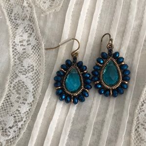Anthropologie Blue Crystal & Bead Earrings